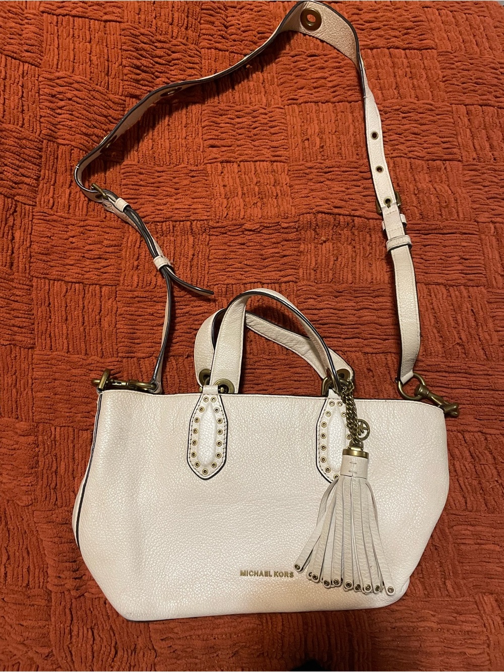 Michael Kors Brooklyn Small Leather Satchel with Tassel and Crossbody Strap